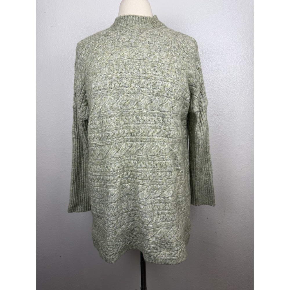 Soft Surroundings Sweater Womens PS Heather Green Cable Knit Mock Neck Oversized